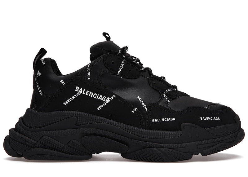 Balenciaga Triple S Allover Logo Black Kicks Machine