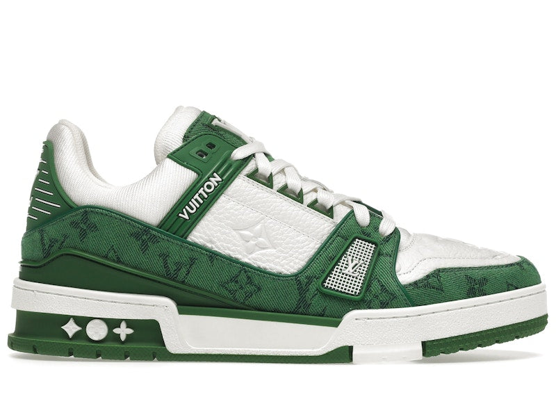 Louis Vuitton Trainer Green Monogram Denim White Kicks Machine