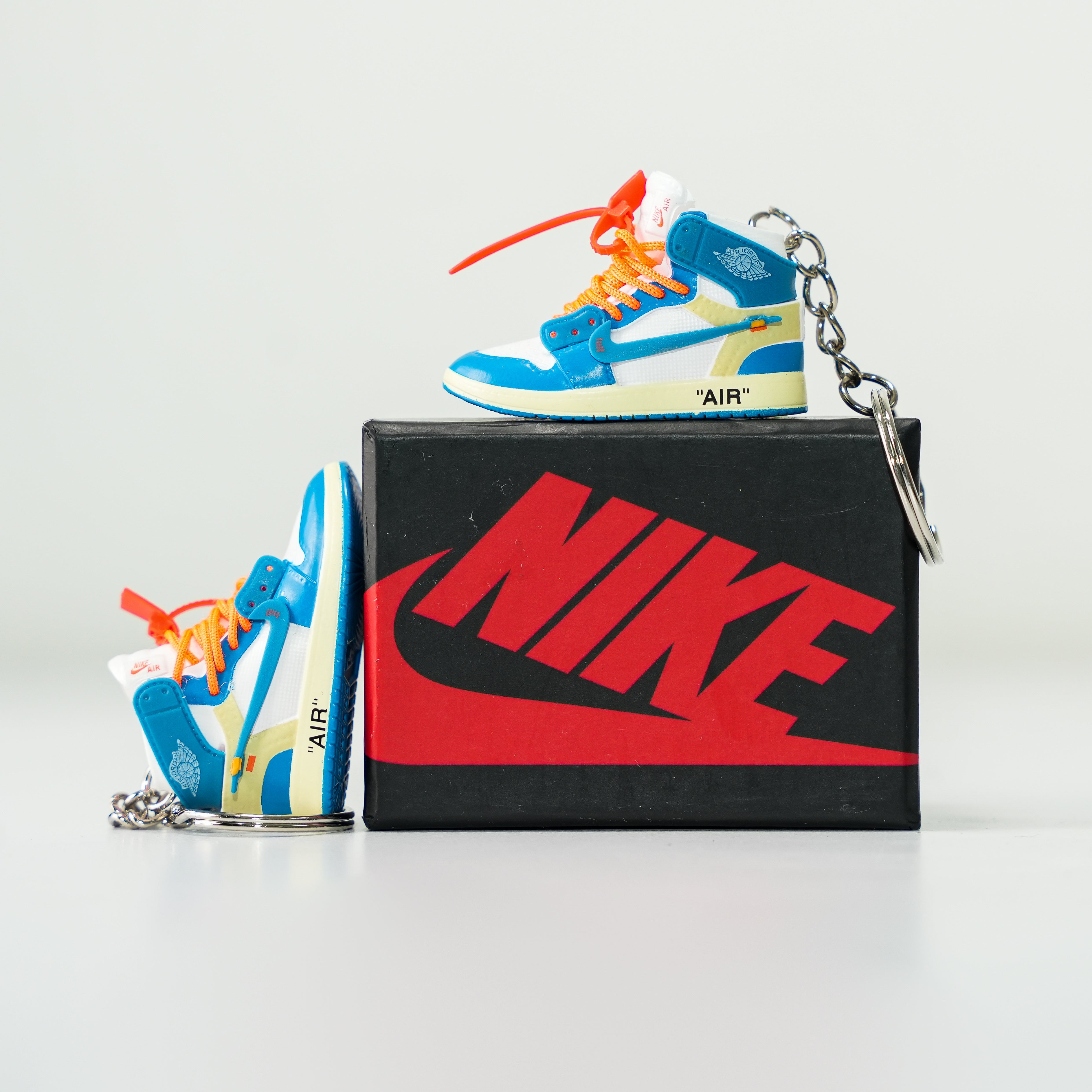 3D Sneaker Keychain With Box OFFWhite UNC Kicks Machine