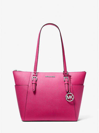 Charlotte Large Saffiano Leather Top-Zip Tote Bag Dragonfruit