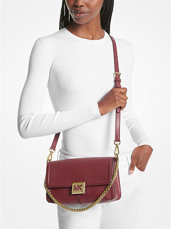 Sonia Medium Leather Shoulder Bag Dark Cherry