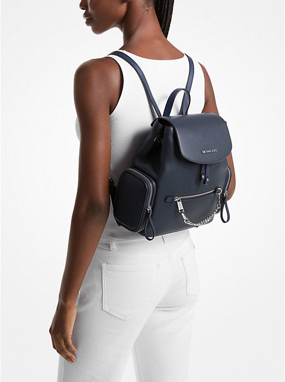 Jet Set Medium Pebbled Leather Backpack Navy