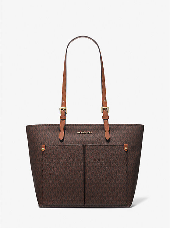 Jet Set Medium Logo Pocket Tote Bag Brown