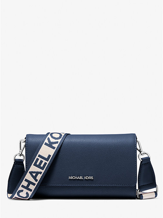 Jet Set Large Leather Crossbody Bag Navy