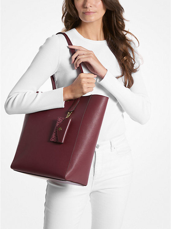 Vincent Large Saffiano Leather Tote Bag With Card Case Oxblood