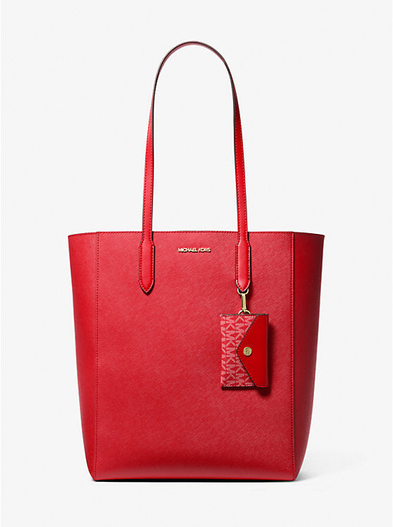 Vincent Large Saffiano Leather Tote Bag With Card Case Bright Red