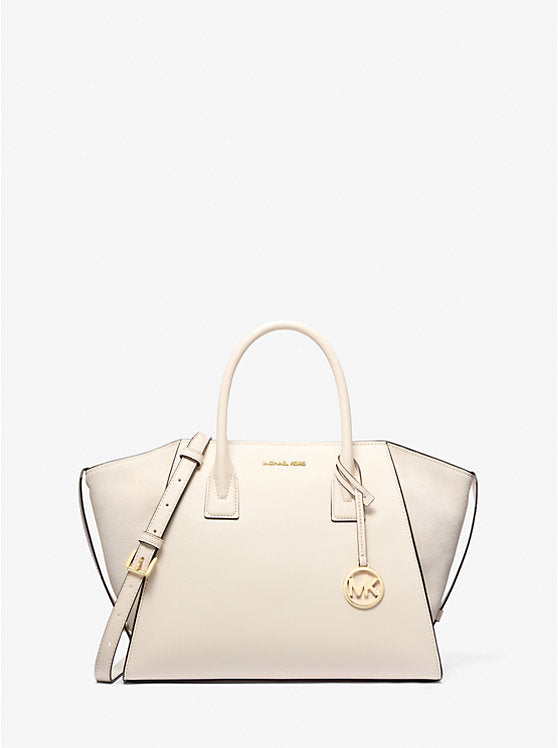 Avril Large Leather and Suede Satchel Lt Cream