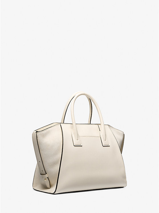 Avril Large Leather and Suede Satchel Lt Cream