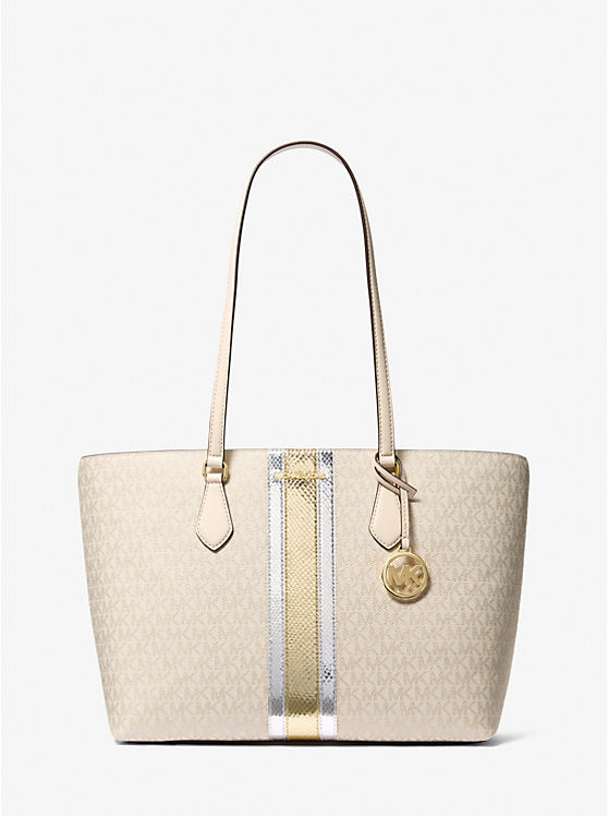 Sheila Large Signature Logo and Metallic Tote Bag Pale Gold