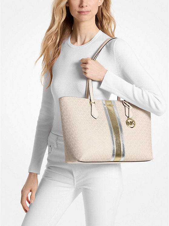 Sheila Large Signature Logo and Metallic Tote Bag Pale Gold