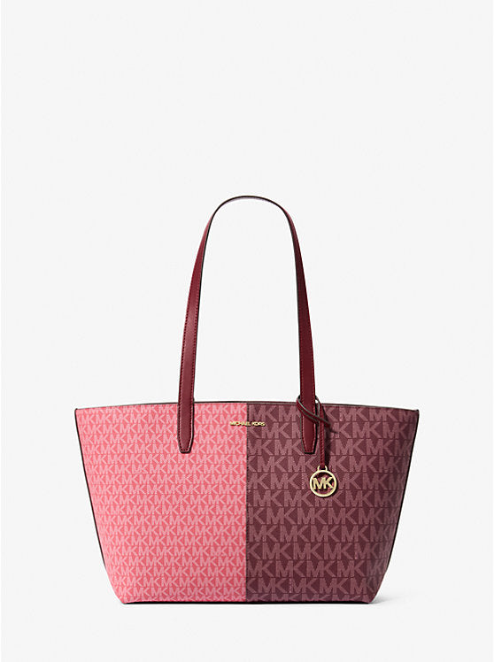 Jet Set Medium Two-Tone Logo Tote Bag Oxblood Mlti