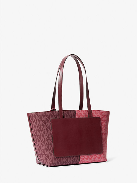 Jet Set Medium Two-Tone Logo Tote Bag Oxblood Mlti