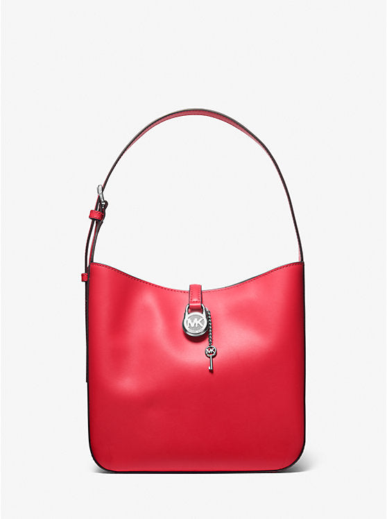 Lyra Small Leather Shoulder Bag Bright Red