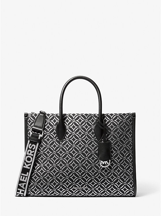 Mirella Medium Metallic Logo Jacquard Tote Bag 