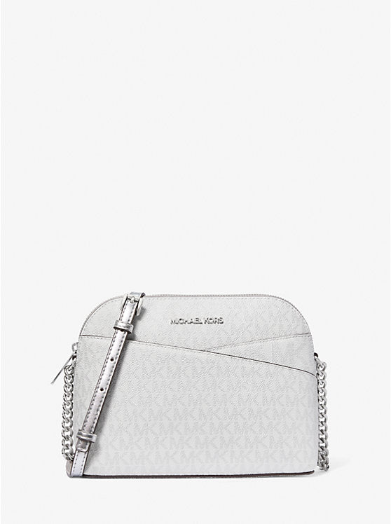 Jet Set Travel Medium Signature Logo Dome Crossbody Bag Silver