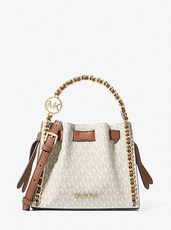 Mina Small Signature Logo Chain Crossbody Bag Vanilla