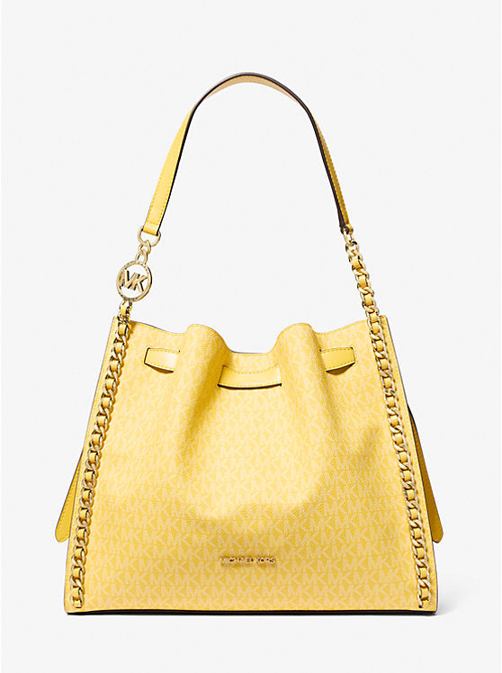 Mina Large Signature Logo Chain Shoulder Bag Daisy Yellow