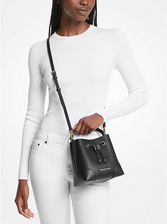 Mercer Small Pebbled Leather Bucket Bag Black