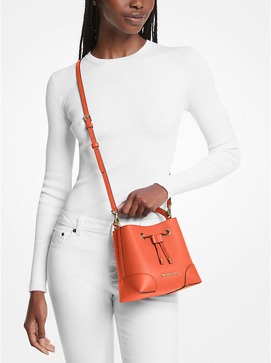 Mercer Small Pebbled Leather Bucket Bag Red Clay