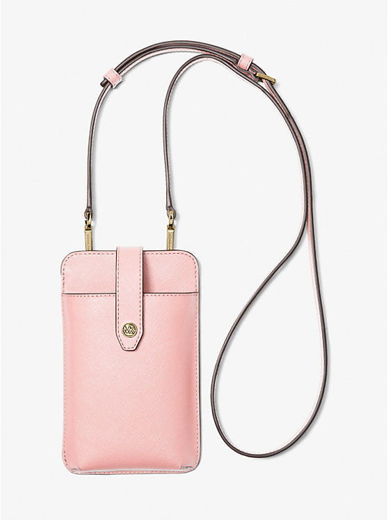 Saffiano Leather Smartphone Crossbody Bag Powder Blush