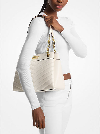 Whitney Medium Quilted Tote Bag Lt Cream