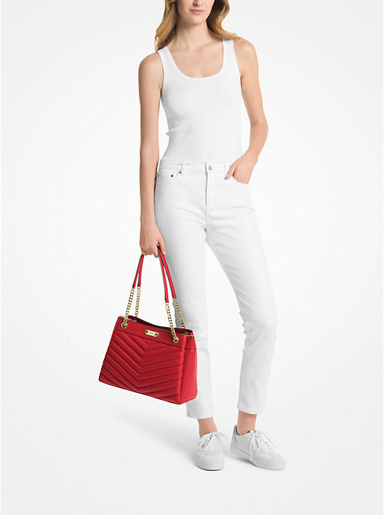 Whitney Medium Quilted Tote Bag Bright Red