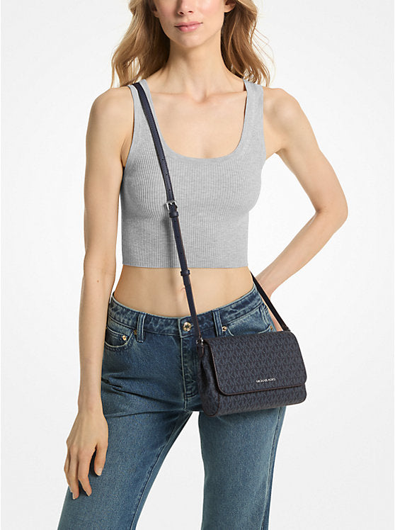 Medium Signature Logo Convertible Crossbody Bag Navy