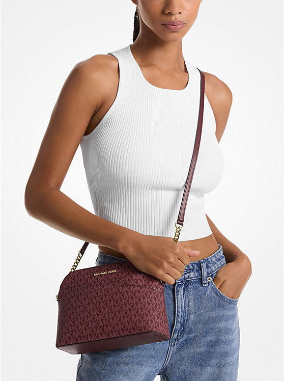 Jet Set Travel Medium Signature Logo Dome Crossbody Bag Oxblood