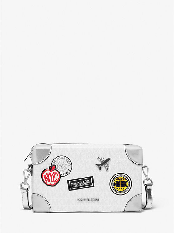 Jeanie Small Embellished Signature Logo Crossbody Bag Optic White