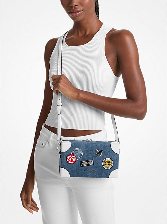 Jeanie Small Embellished Denim Crossbody Bag Denim