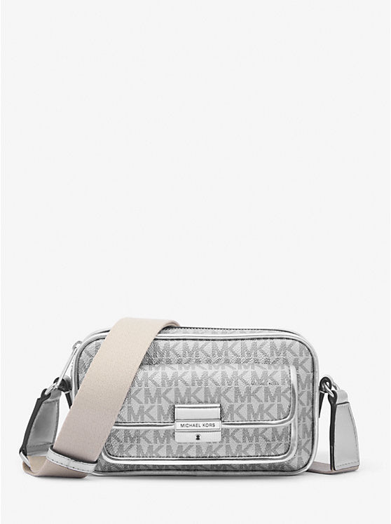 Bradshaw Extra-Small Metallic Signature Logo Camera Crossbody Silver