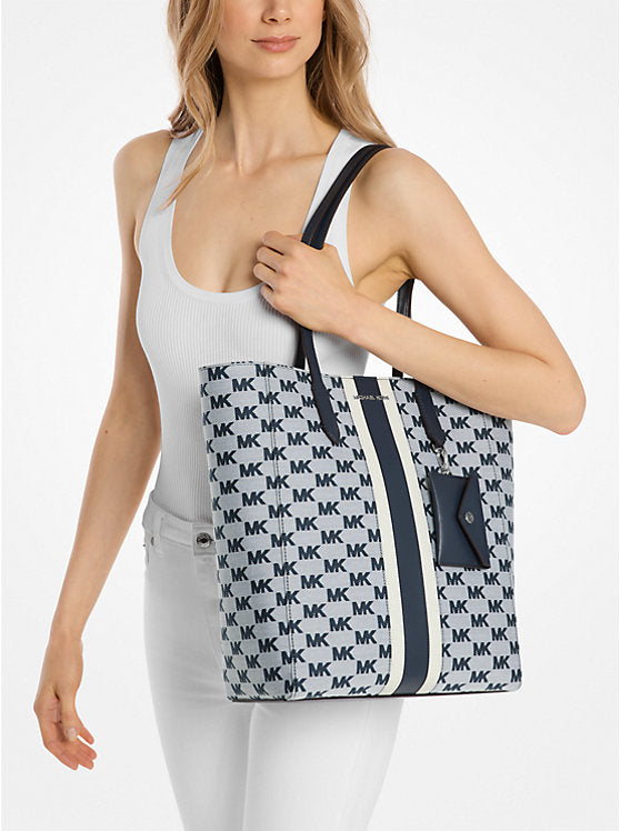 Vincent Large Logo Jacquard Tote Bag with Card Case Navy