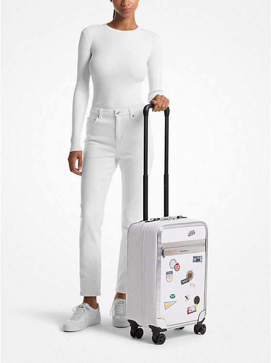 Small Embellished Signature Logo Suitcase Optic White