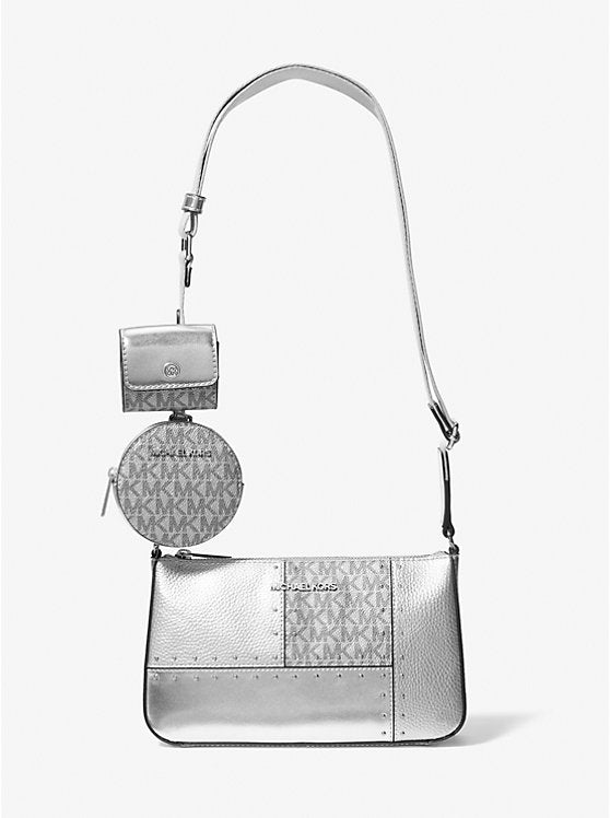 Jet Set Travel Small Metallic Patchwork and Signature Logo Crossbody Bag Silver