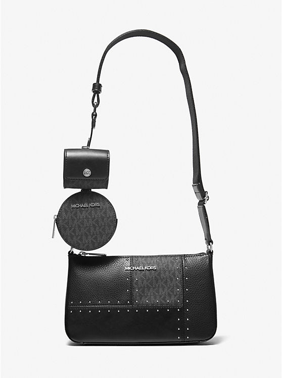 Jet Set Travel Small Metallic Patchwork and Signature Logo Crossbody Bag Black