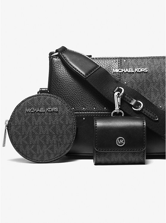 Jet Set Travel Small Metallic Patchwork and Signature Logo Crossbody Bag Black