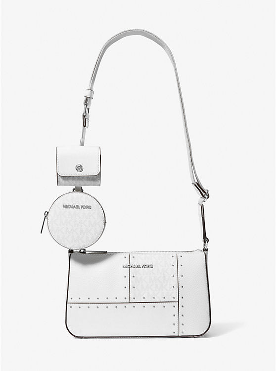 Jet Set Travel Small Metallic Patchwork and Signature Logo Crossbody Bag Optic White