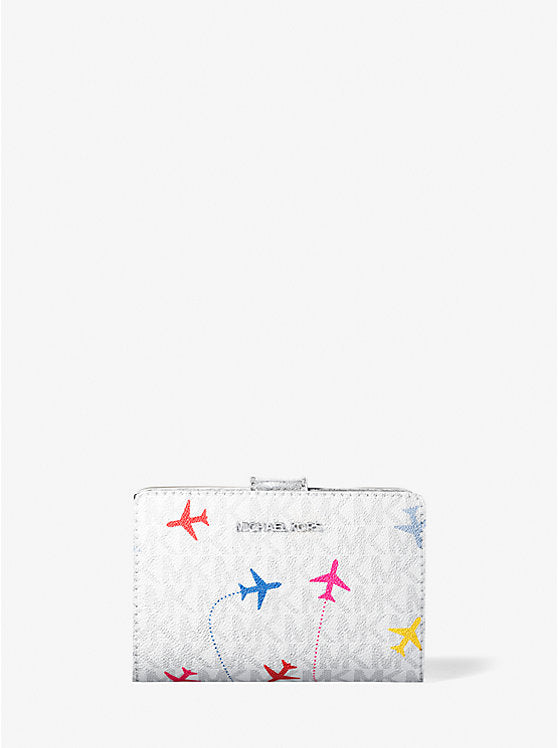 Jet Set Travel Medium Printed Signature Logo Bi-Fold Wallet Optic White