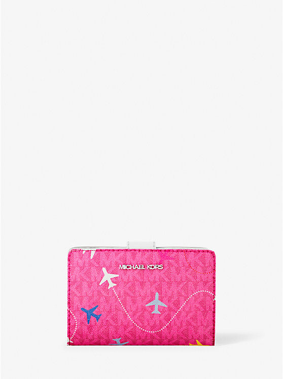 Jet Set Travel Medium Printed Signature Logo Bi-Fold Wallet Dragonfruit