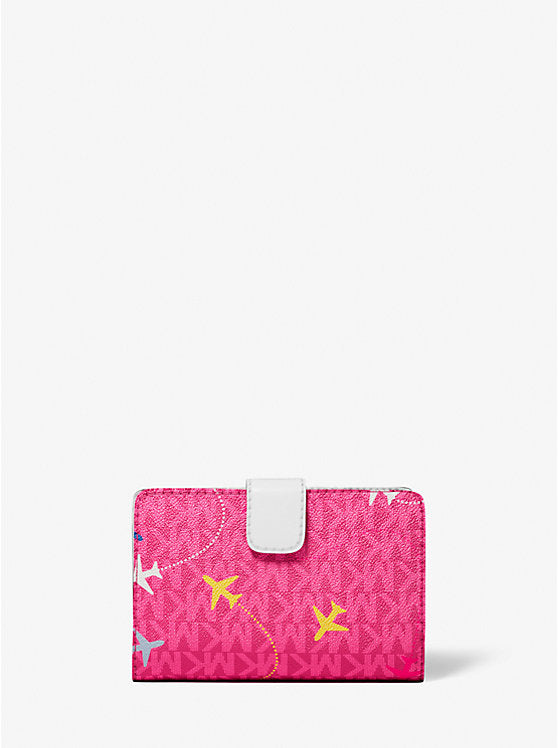 Jet Set Travel Medium Printed Signature Logo Bi-Fold Wallet Dragonfruit