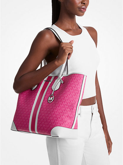 Eva Large Signature Logo Stripe Tote Bag Dragonfruit