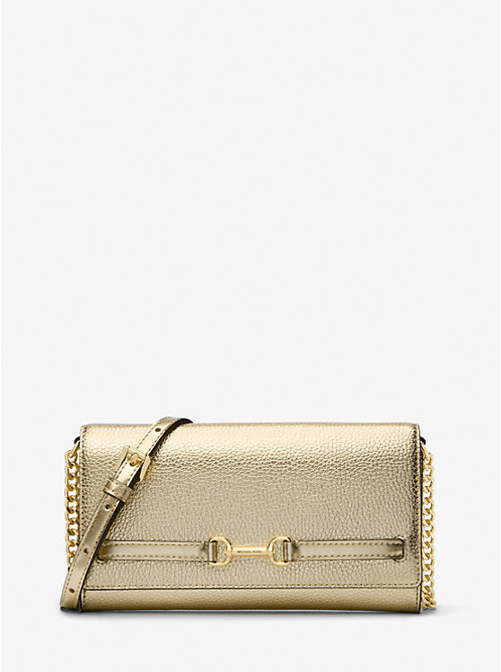 Carson Large Metallic Pebbled Leather Convertible Crossbody Bag Pale Gold