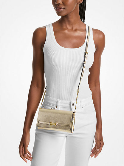 Carson Large Metallic Pebbled Leather Convertible Crossbody Bag Pale Gold