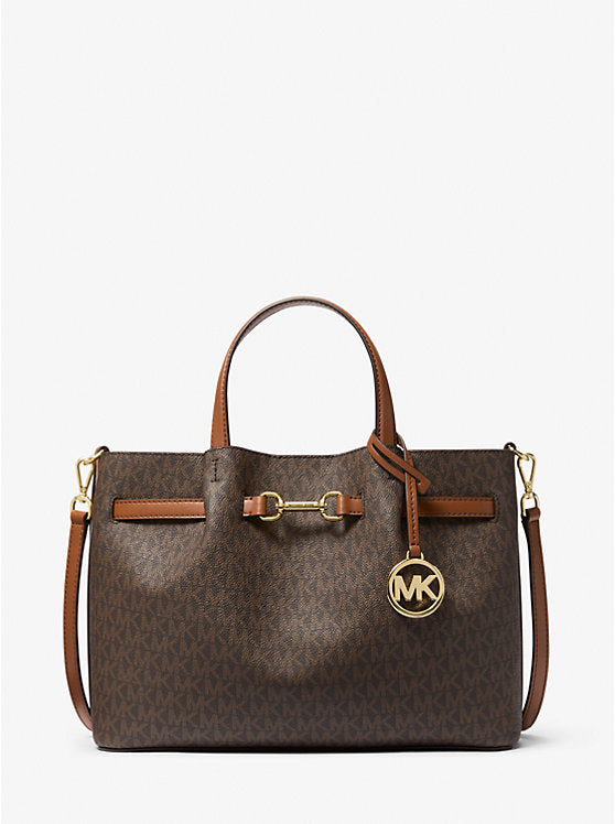 Carson Medium Signature Logo Satchel Brown