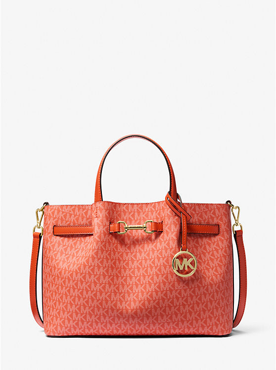 Carson Medium Signature Logo Satchel Red Clay