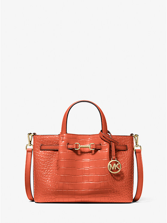 Carson Small Crocodile Embossed Satchel Red Clay