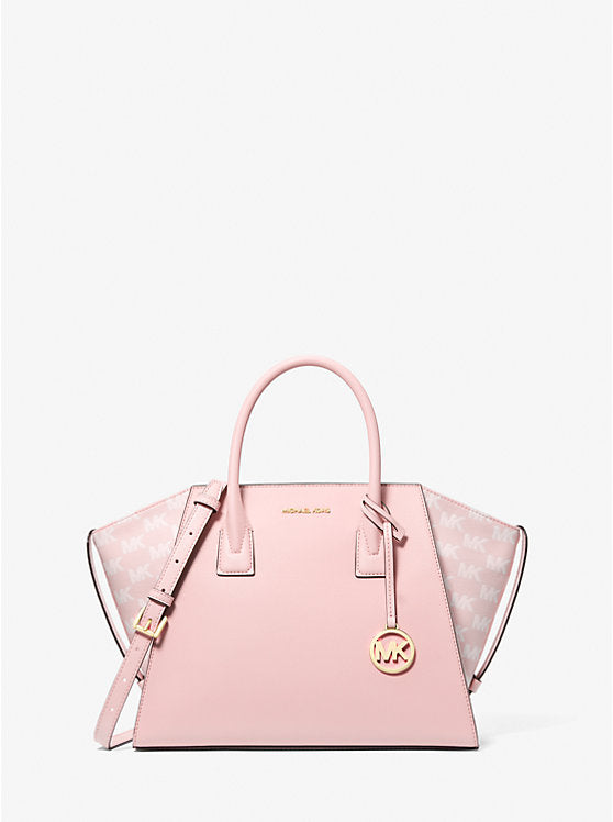 Avril Large Leather and Logo Jacquard Satchel Powder Blush