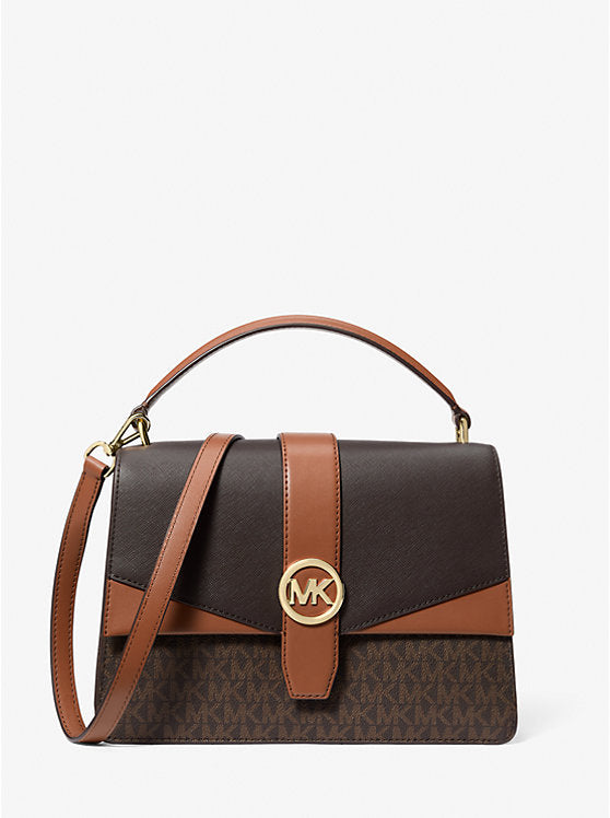 Greenwich Medium Signature Logo Satchel Brown