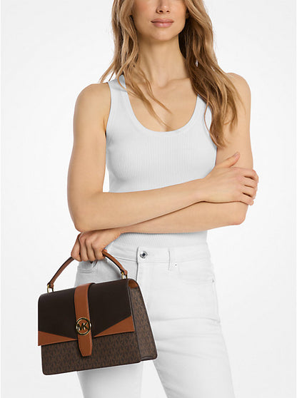 Greenwich Medium Signature Logo Satchel Brown