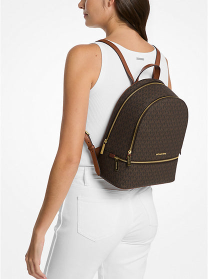 Rhea Medium Signature Logo Backpack Brown